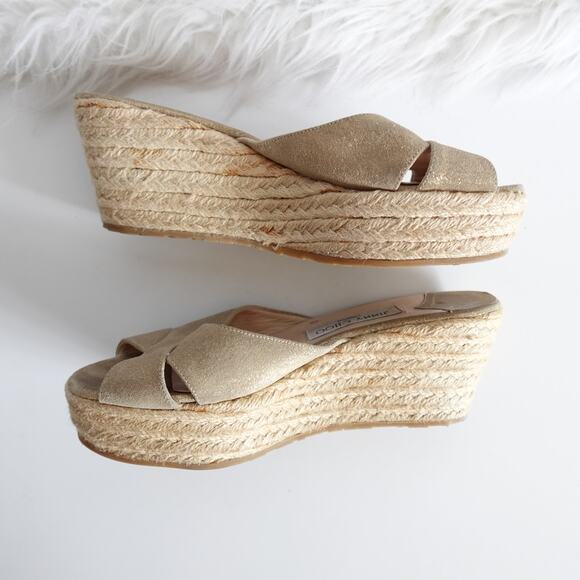 Jimmy Choo Tan Sparkly Gold Espadrille Platform Sandals - Picture 5 of 16